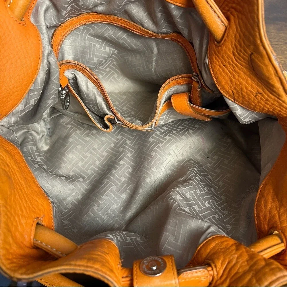 Cole Haan - Women's Vintage Pebbled Leather Orange Hobo Purse Slouchy Ruched Y2K